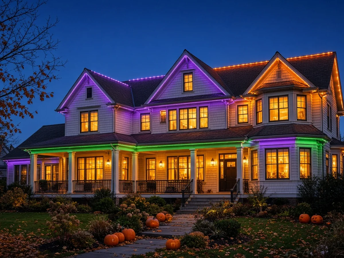 Design concept: colorful Halloween roofline lighting