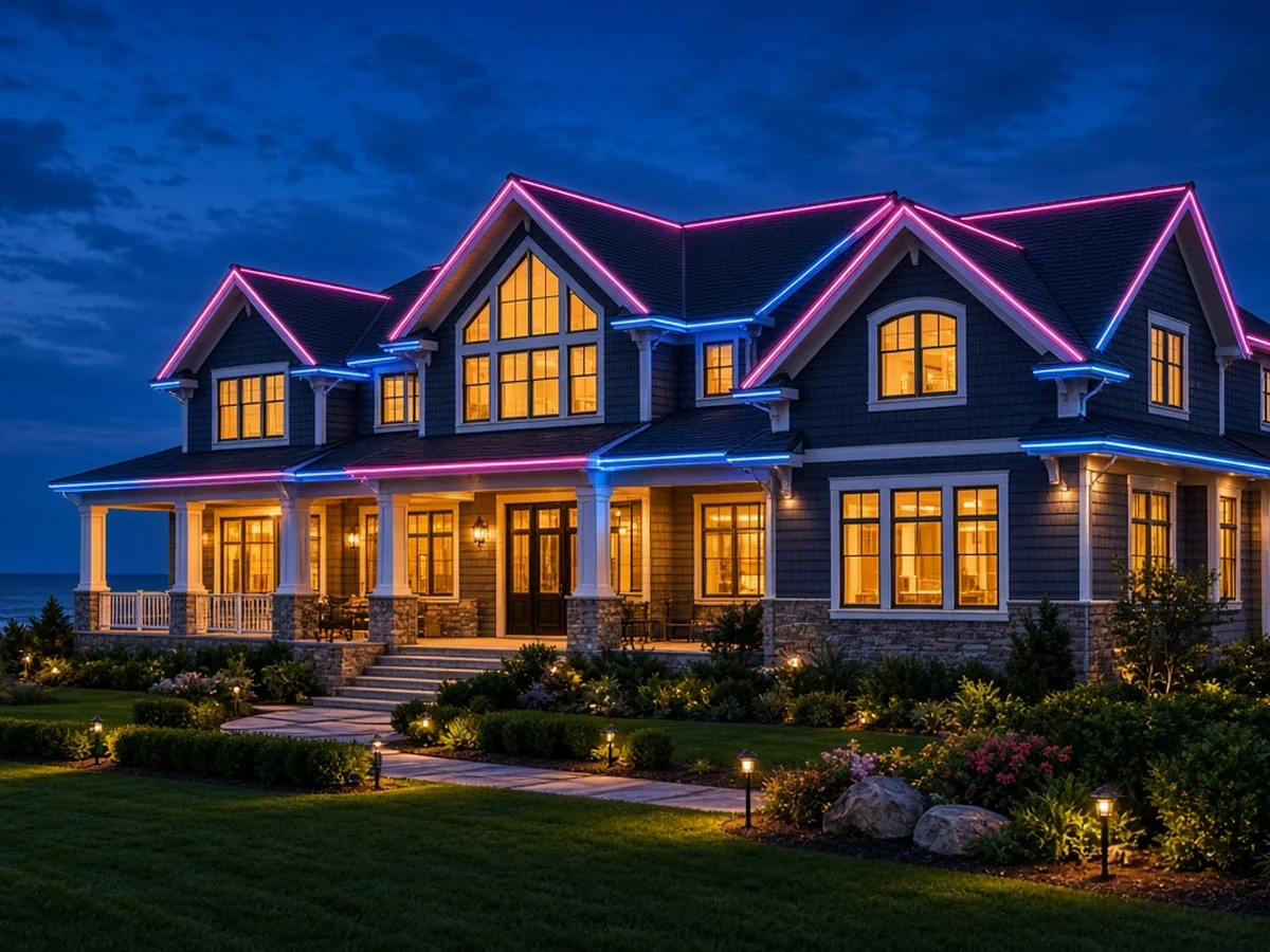 Design concept: permanent smart roofline lighting in a color scene