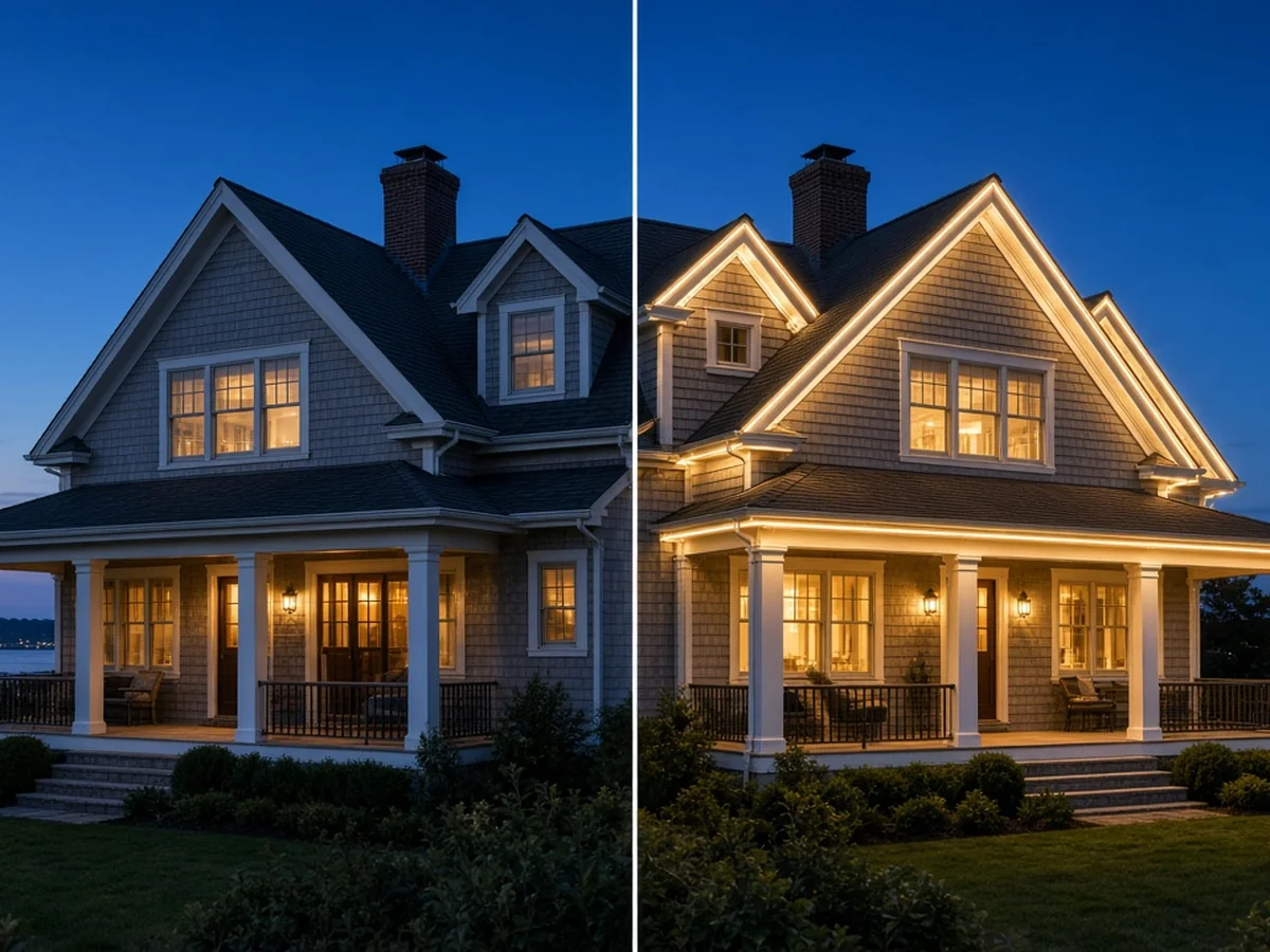 Design concept: before and after roofline lighting installation